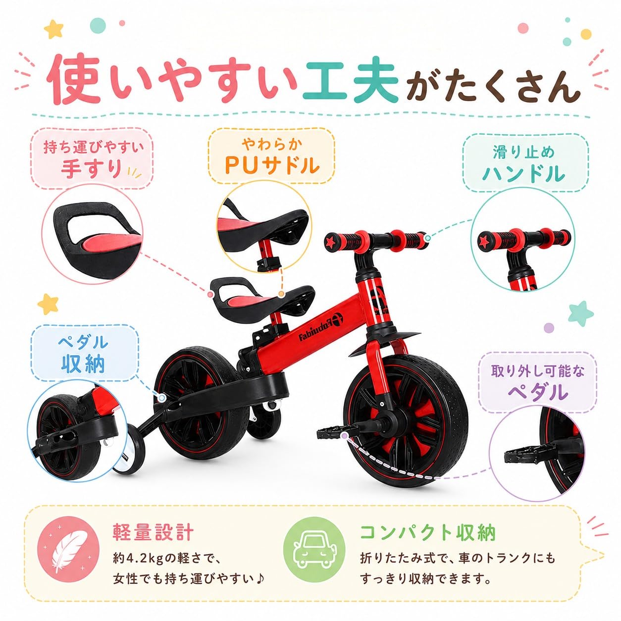 Amazon.co.jp: ZOOBLY三輪車 折りたたみ 一台四役 へんしんバイク 補助